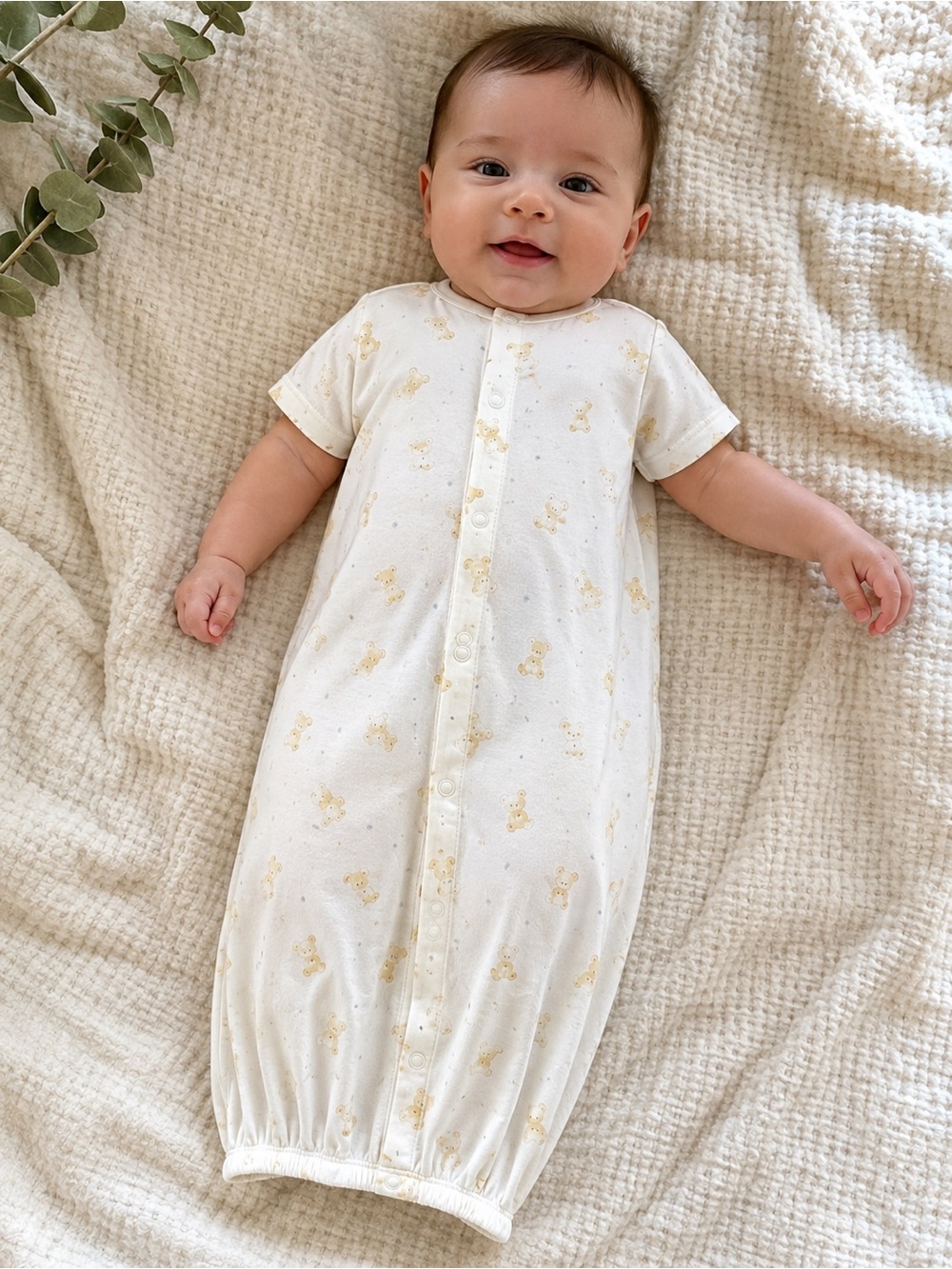 First Impressions Baby Romper 0-9 Months White Yellow Bear Print Cotton